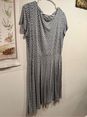 LOFT Blue & White Geometric Midi Dress